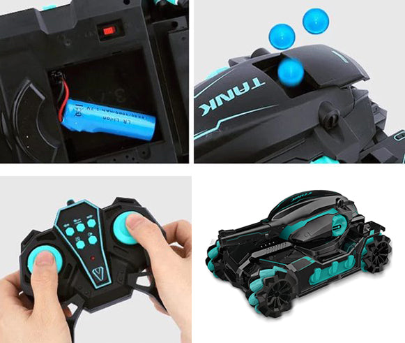 Cool High Speed Water Pellet Shooting RC Water Tank Car with All Terrain Capability - Remote and Gesture Controlled