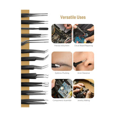 Atmoko 12 Pcs ESD Tweezer Set Precision Anti-Static Stainless Steel Tool Kit - AMBY039BB