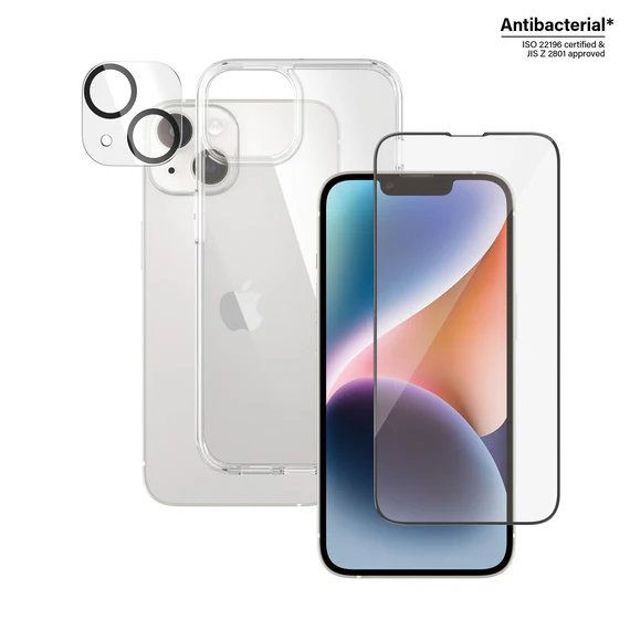 PanzerGlass iPhone 14 3-in-1 Protection Bundle with Ultra-Wide Screen Protector, Hard Case & PicturePerfect Camera Lens Protector