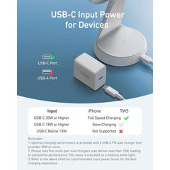 ستاند شحن 2 في 1 من أنكر متوافق مع MagSafe ومعتمد من Qi2 بقوة 15 واط أبيض فائق السرعة