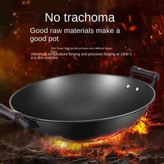 47 CM Large Uncoated Cast Iron Wok with Lid, Dual Handles, Thick Bottom & Even Heating for Frying, Stir-Frying, Stewing & Deep-Frying