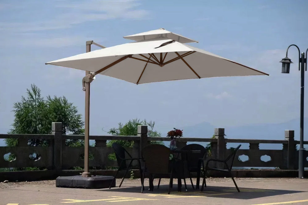 Patio Garden Cantilever Solar LED Umbrella - Waterproof, UV Resistant, 360° Rotation