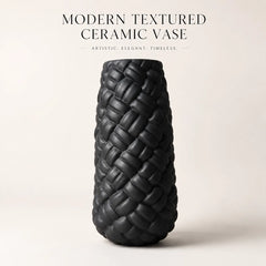 Modern Decorative Braided Weave Tabletop Ceramic Flower Vase for Living Room, Office & Home Décor - 25 x 12 CM