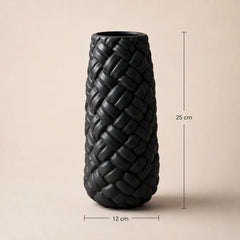 Modern Decorative Braided Weave Tabletop Ceramic Flower Vase for Living Room, Office & Home Décor - 25 x 12 CM