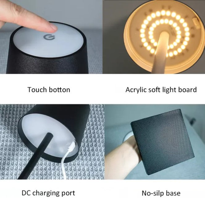 Modern LED Desk Touch Lamp with Dimming - Rechargeable, Waterproof Table Lamp for Home and Outdoor Use