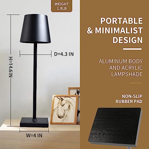Modern LED Desk Touch Lamp with Dimming - Rechargeable, Waterproof Table Lamp for Home and Outdoor Use