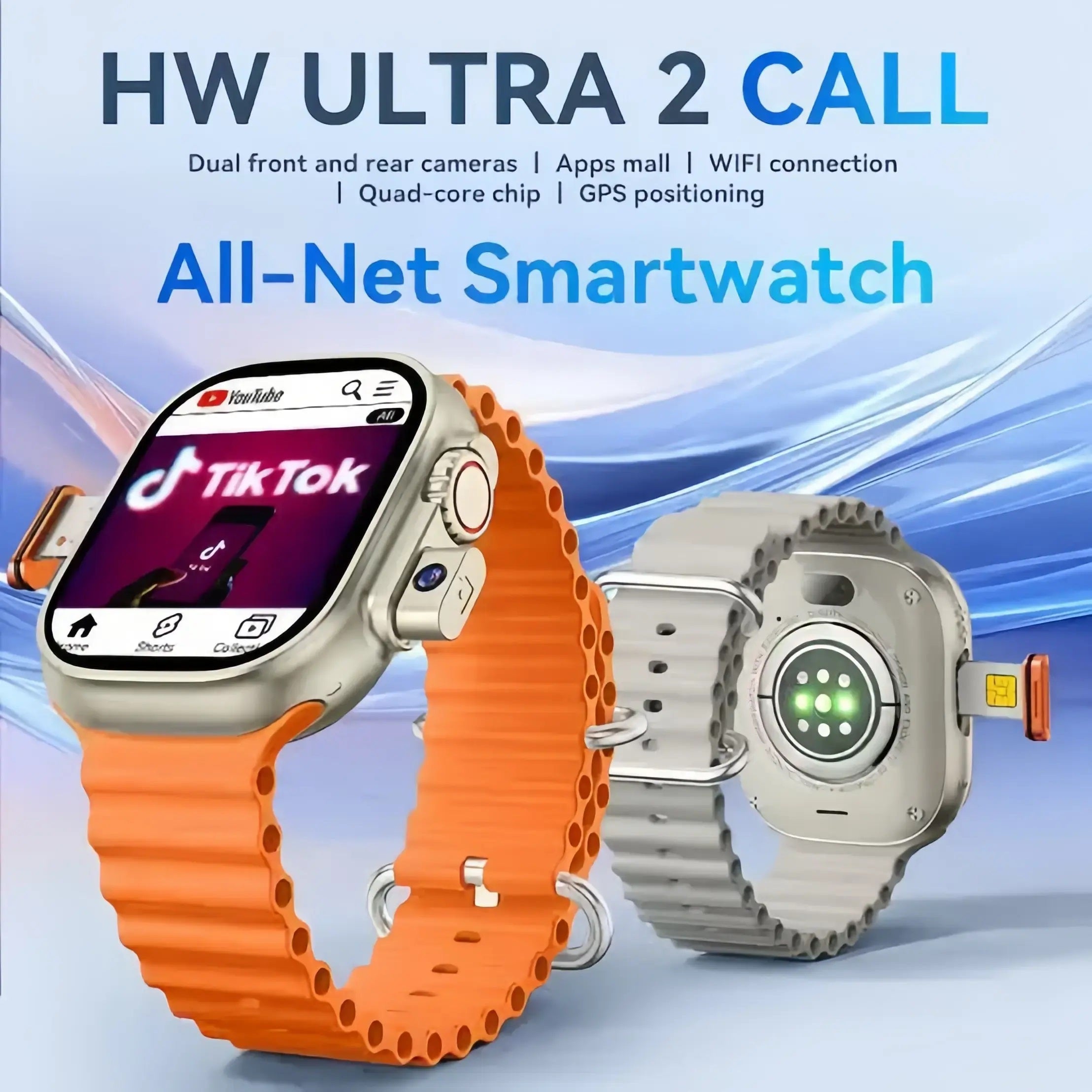 ساعة Howear HW Ultra 2 5G الذكية بنظام أندرويد مع كاميرتين، ومكالمات فيديو، وذاكرة وصول عشوائي (RAM) سعة 4 جيجابايت، وذاكرة تخزين 64 جيجابايت، ونظام تحديد المواقع العالمي (GPS) ومراقبة صحية متقدمة