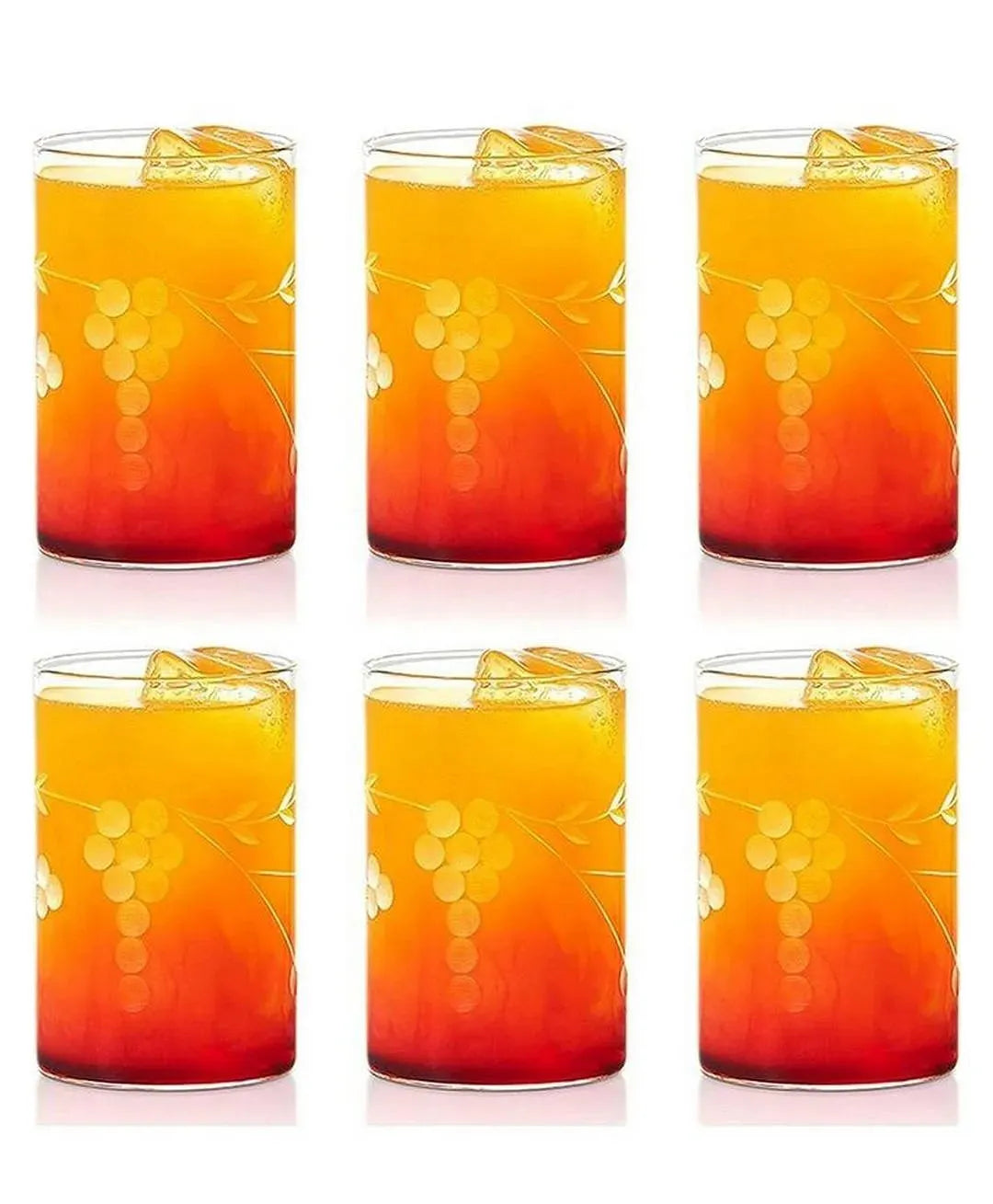 Borosil Berry Vision Glass Set of 6 – 295 ml | with Grape Etching, Microwave Freezer Dishwasher Safe, Scratch Resistant Drinkware