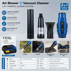 2 in 1 Air Blower & Vacuum Cleaner 18V Li-Ion Cordless Dust Blower with Super Strong Wind, High Speed Motor and LED High Brightness Lighting