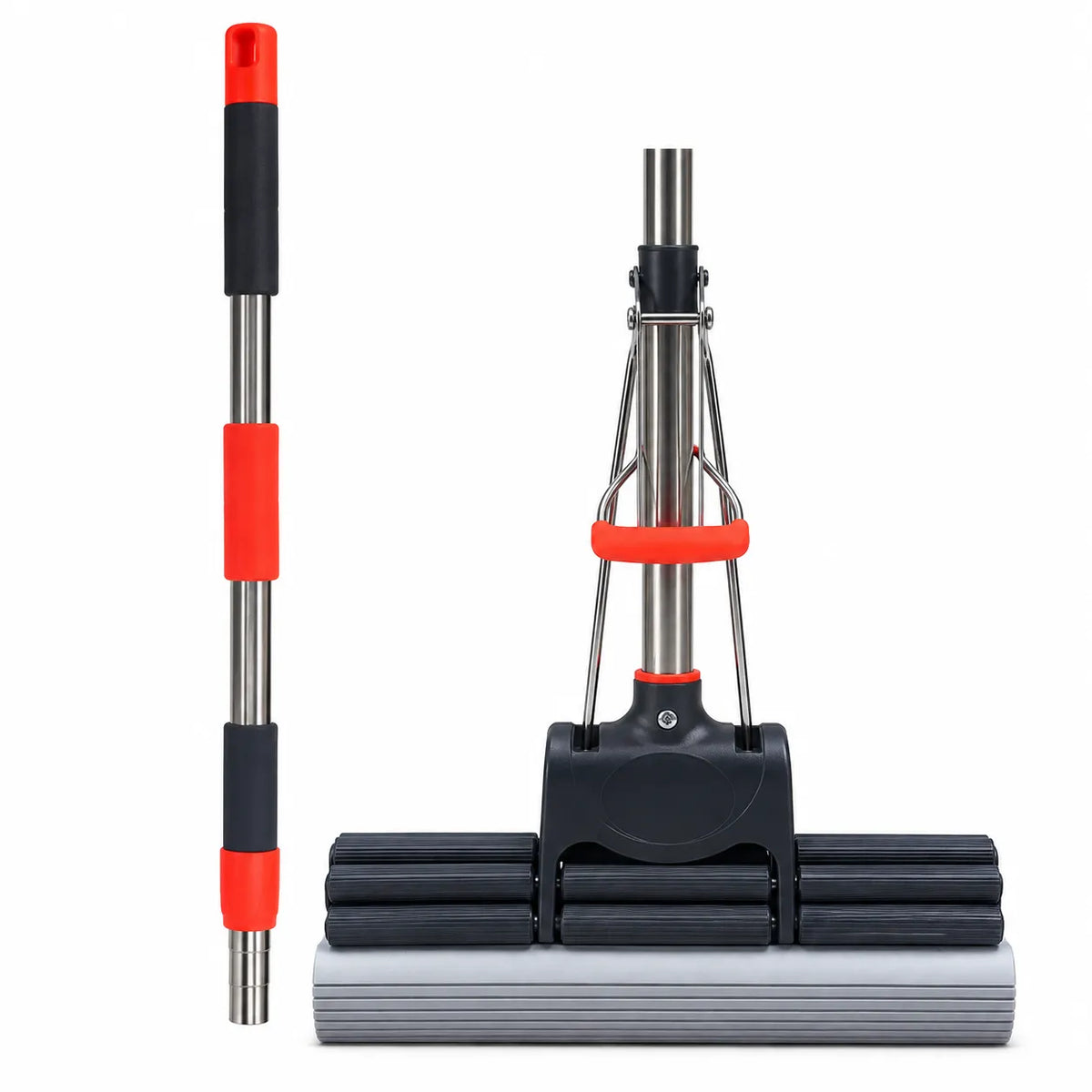 38 CM Wide Self-Wringing PVA Sponge Floor Mop with Double Roller Squeeze System, 100–120 CM Adjustable Telescopic Handle & High Absorption Cleaning Head