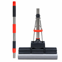 38 CM Wide Self-Wringing PVA Sponge Floor Mop with Double Roller Squeeze System, 100–120 CM Adjustable Telescopic Handle & High Absorption Cleaning Head