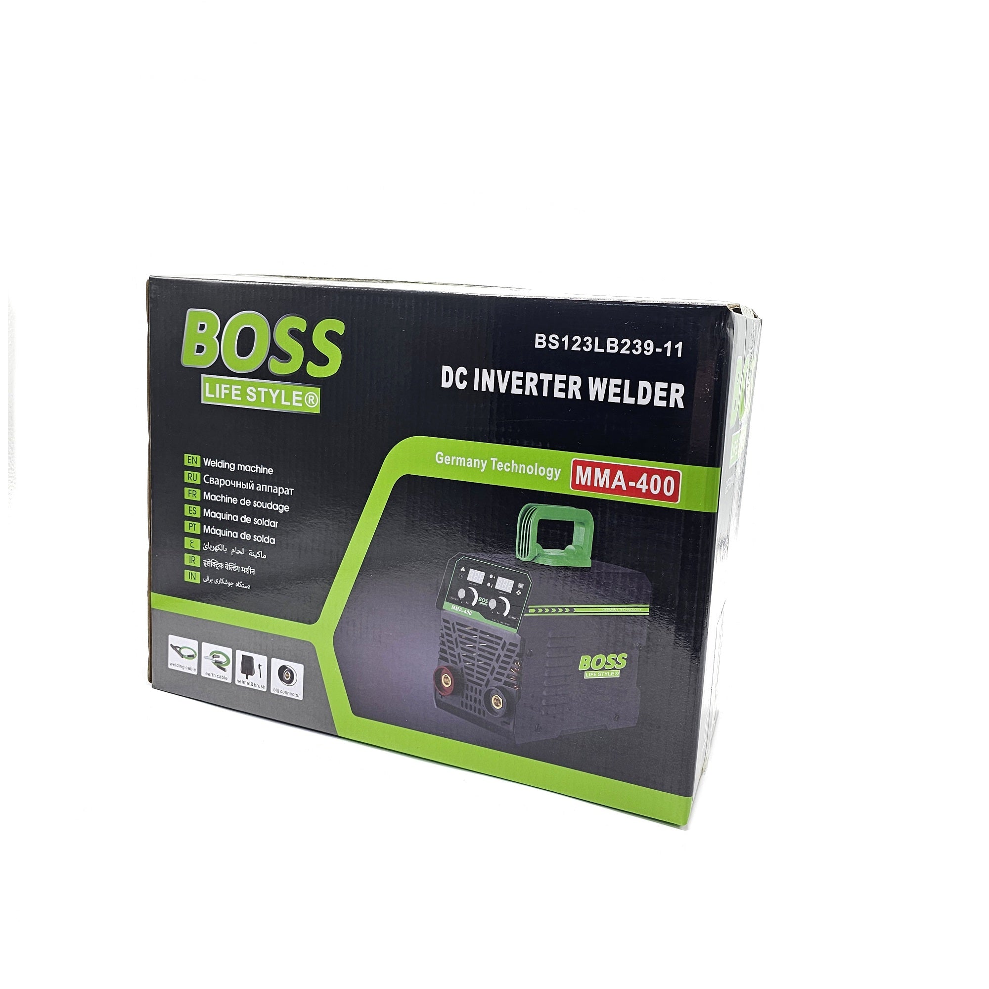 ماكينة لحام عاكس تيار مستمر BOSS MMA-400 مع قوة قوس وتحكم في التيار، تقنية ألمانية، مدخل 220 فولت، شاشة رقمية، خفيفة الوزن مع حقيبة