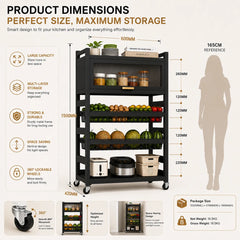 3 Layer+ Cabinet Multifunctional Kitchen Storage Shelf Rack with Detachable Mesh Baskets & Universal Wheels - 125 x 80 x 32 CM