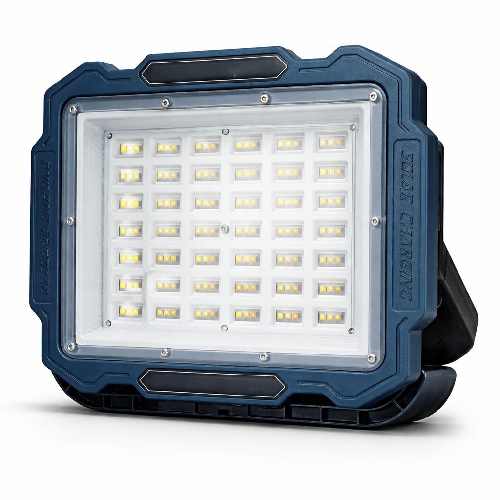 Rechargeable Portable LED Work Light with White & Yellow Lighting, 6–8 Hours Runtime, 4-Level Power Display, USB Power Bank, Type-C Charging, Adjustable Stand & Carry Handle