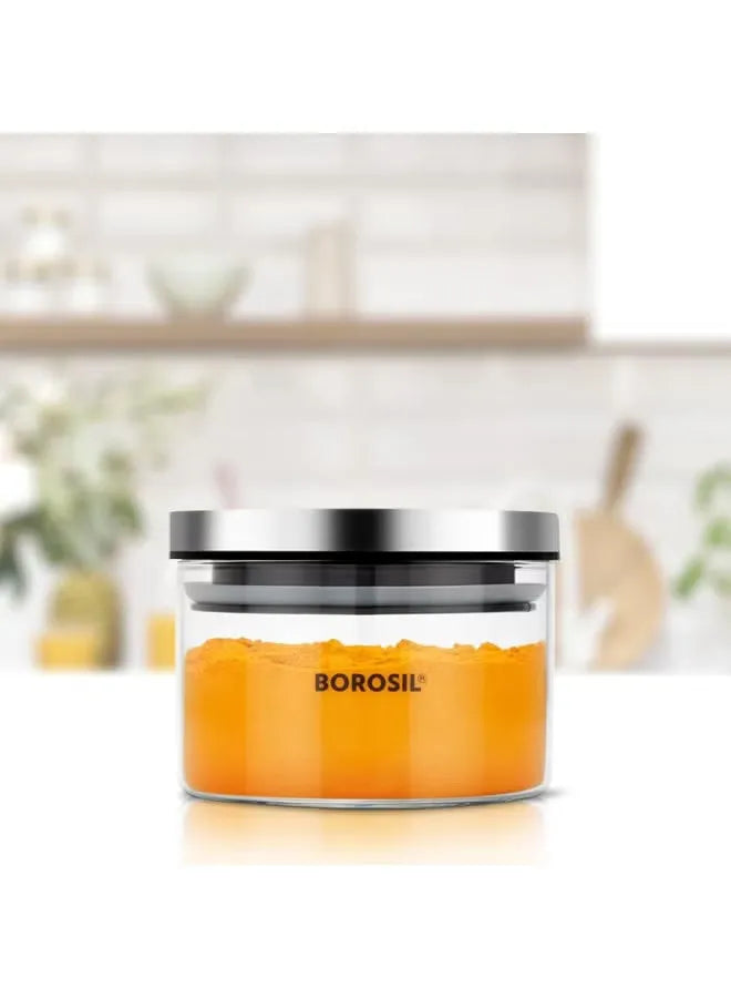 Borosil Classic Borosilicate Glass Storage Jar with Stainless Steel Lid, Microwave Oven & Freezer Safe Food Container