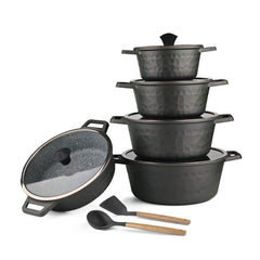 OSFE Granite Cookware Set 12 Pcs (32, 28, 24, 20cm Casserole, 28cm Shallow Casserole, 2 Pcs Kitchen Tools)