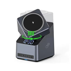 X11 4-in-1 15W Magnetic Fast Wireless Charger Stand with 180° Rotating Phone Holder, Watch & Earbuds Charging, Digital Clock