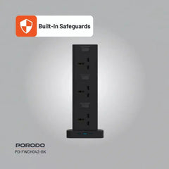 Porodo Three-Story 12 AC Power Hub with USB-C PD 20W, Quick Charge 3.0, 12 AC Sockets and 3M Cable - Black