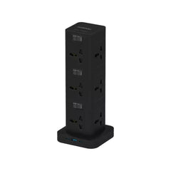 Porodo Three-Story 12 AC Power Hub with USB-C PD 20W, Quick Charge 3.0, 12 AC Sockets and 3M Cable - Black