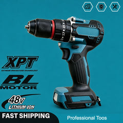 48V Brushless Cordless Impact Drill & Screwdriver with 3 Working Modes, 20-Position Adjustable Torque, Variable Speed, Forward & Reverse, LED Work Light, Rechargeable Lithium Battery & Free Spiral Auger Drill Bit