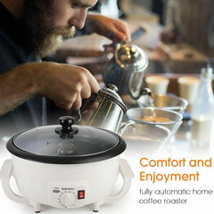 SAYONAPPS 750g Electric Coffee Bean Roaster 800W with Automatic Stirring, 100-240°C Adjustable Temperature, Non-Stick Roasting Pan & Ventilated Glass Lid