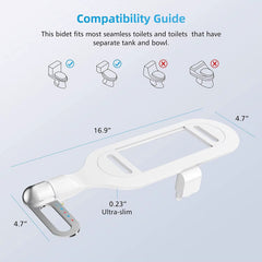 Ultra-Slim Non-Electric Toilet Bidet Attachment with Dual Cleaning Nozzles, Adjustable Water Pressure, Bidet Wash & Female Wash, Easy Installation