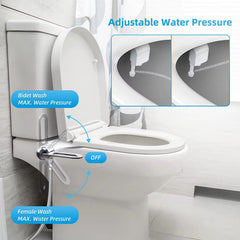 Ultra-Slim Non-Electric Toilet Bidet Attachment with Dual Cleaning Nozzles, Adjustable Water Pressure, Bidet Wash & Female Wash, Easy Installation