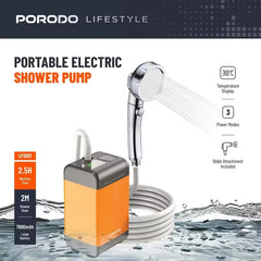 Porodo Portable Camping Shower Pump PDLFST021OG - USB Rechargeable, Orange
