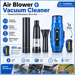 2 in 1 Air Blower & Vacuum Cleaner 18V Li-Ion Cordless Dust Blower with Super Strong Wind, High Speed Motor and LED High Brightness Lighting