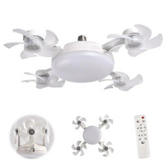 60W 4-Head Foldable LED Ceiling Fan Light with RC, E27 Screw Base, Adjustable Fan Speed, Dimmable Brightness & 3-Color Lighting
