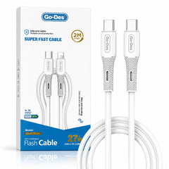 Go-Des 53-GD-UC727-2 2M USB-C to Lightning 27W PD Fast-Charging Cable with Pure Copper Core, Multiple Circuit Protection and Anti-Bending Design