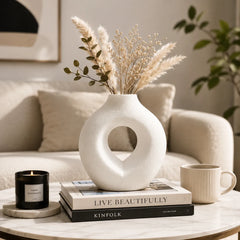 Decorative Minimalist Ceramic Hollow Flower Pot Vase for TV Stand, Shelf & Table Décor