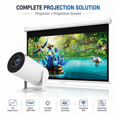 Smart Android LED Projector & 100 Inch Motorized Retractable Projector Screen Bundle – 4K Resolution Decoding, 1800 Lumens, WiFi Screen Mirroring, Remote Controlled Home Theater Cinema Package