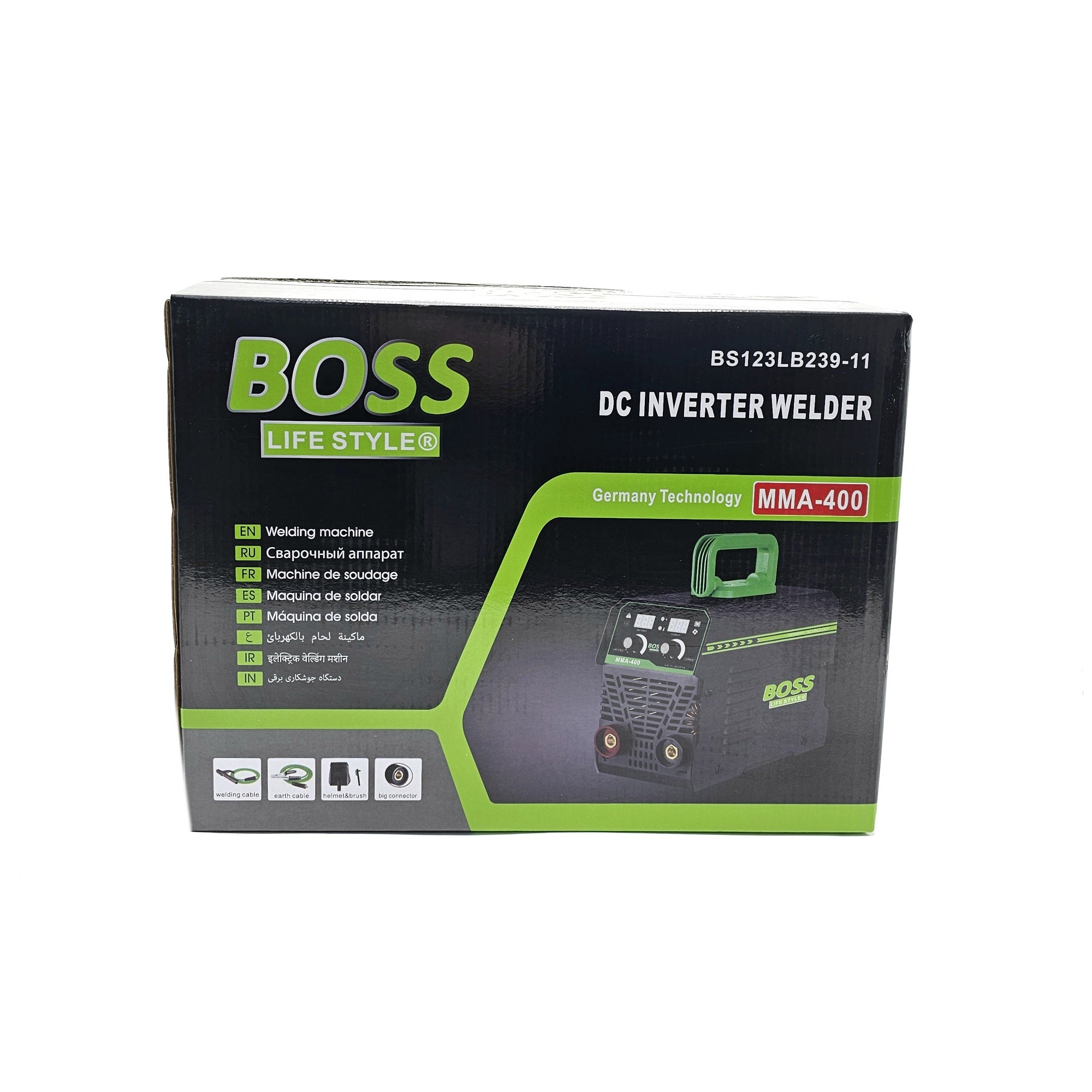 ماكينة لحام عاكس تيار مستمر BOSS MMA-400 مع قوة قوس وتحكم في التيار، تقنية ألمانية، مدخل 220 فولت، شاشة رقمية، خفيفة الوزن مع حقيبة