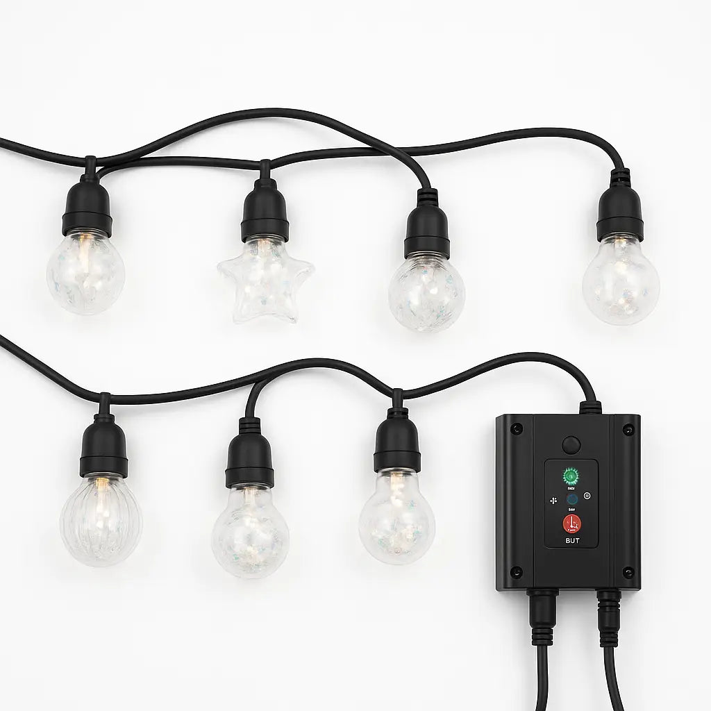 سلسلة مصابيح LED شمسية مزخرفة بتصميمات لمبات متعددة للاستخدام الداخلي والخارجي - 5 أمتار - 10 لمبات - مقاومة للماء