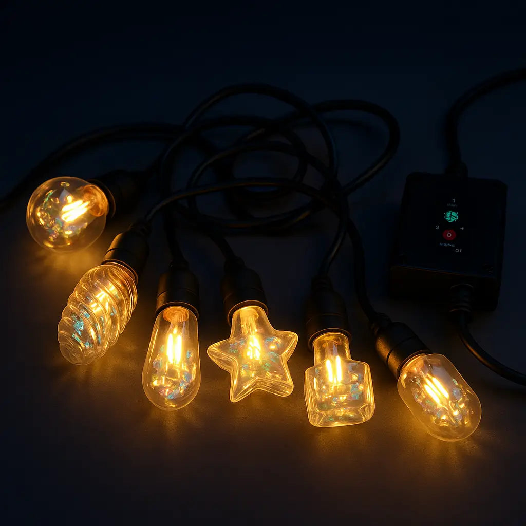 سلسلة مصابيح LED شمسية مزخرفة بتصميمات لمبات متعددة للاستخدام الداخلي والخارجي - 5 أمتار - 10 لمبات - مقاومة للماء