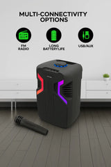 مكبر صوت كاريوكي محمول يعمل بتقنية البلوتوث مع ميكروفون لاسلكي، وأضواء RGB، ودعم USB/FM/TF وبطارية قابلة لإعادة الشحن - مخرج 25 وات