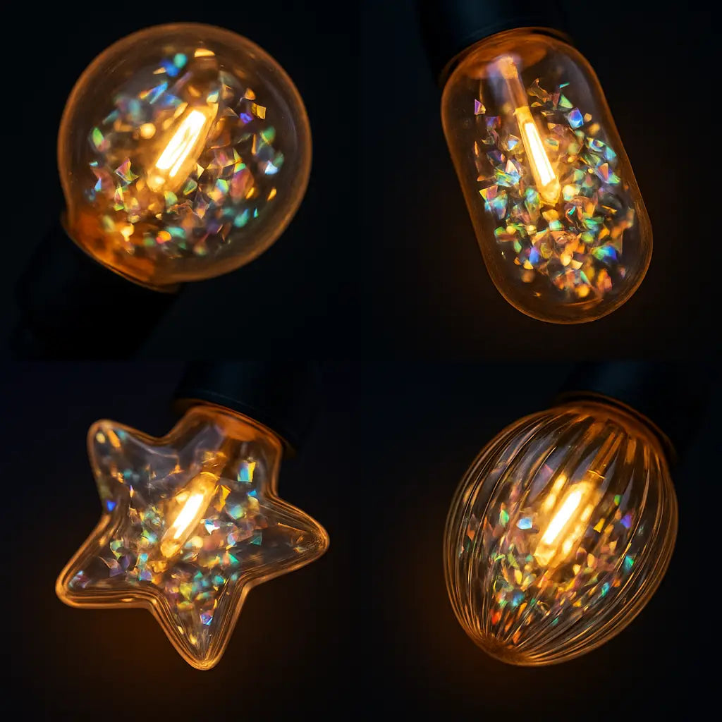 سلسلة مصابيح LED شمسية مزخرفة بتصميمات لمبات متعددة للاستخدام الداخلي والخارجي - 5 أمتار - 10 لمبات - مقاومة للماء