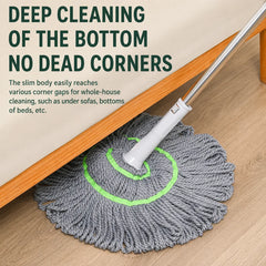 Superfine Microfiber Twist-Lock String Mop with Manual Wringing Handle, Absorbent Grey Mop Head and Hanging Storage Loop for Household Floor Cleaning
