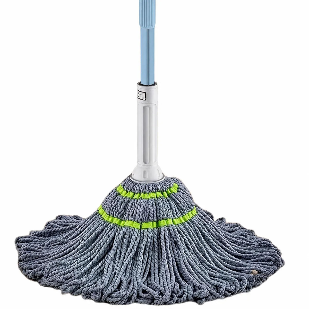 Superfine Microfiber Twist-Lock String Mop with Manual Wringing Handle, Absorbent Grey Mop Head and Hanging Storage Loop for Household Floor Cleaning