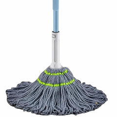 Superfine Microfiber Twist-Lock String Mop with Manual Wringing Handle, Absorbent Grey Mop Head and Hanging Storage Loop for Household Floor Cleaning