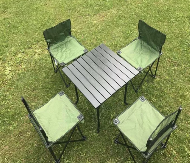 Mini Foldable Aluminium Table & 4 Chairs Set for Outdoors - Lightweight & Portable with Carrying Bag