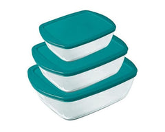 Pyrex Set of 3 PCS Roasters with Lid ( 2.5 + 1.1 + 0.4 Liters) Cook & Store
