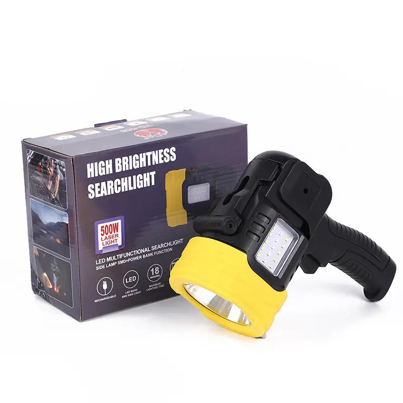Ultra-Bright 500W Rechargeable LED Multifunctional Searchlight with Power Bank and Stand