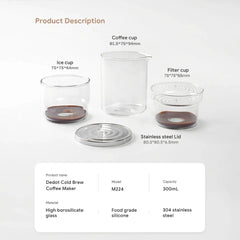 iCafilas Portable Cold Brew Coffee Maker 300ml Borosilicate Glass Dripper with Stainless Steel Filter - Open Box / New Product