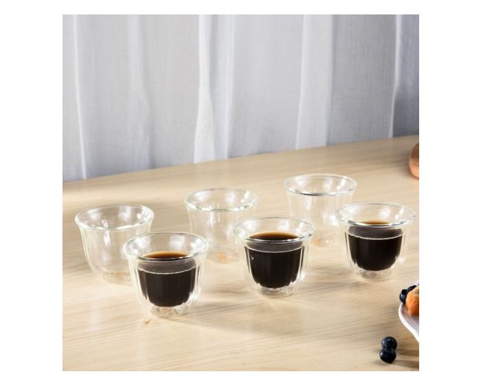 Mooloom Hand Made Borosilicate Glass Double Wall Cawa Cup 80 ml 6 Pcs