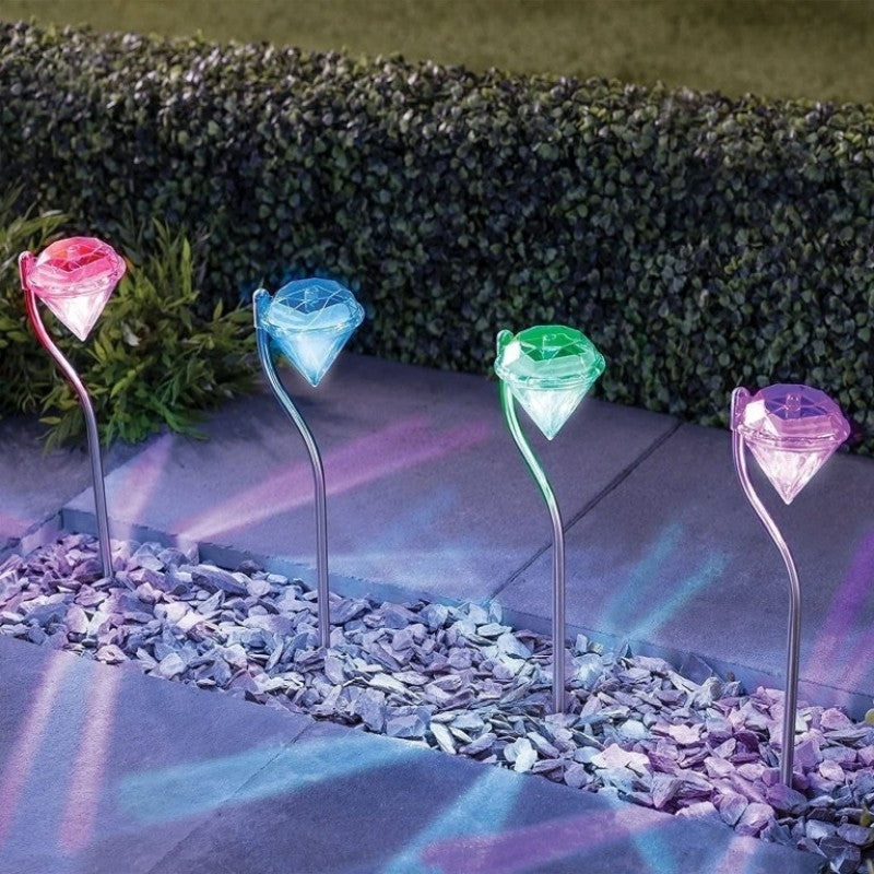Pack of 4 LED Color Changing Solar Power Diamond Shaped Garden light.