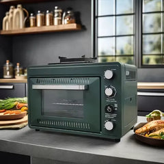 2-in-1 Portable Outdoor Butane Gas Oven & Stove – Stainless Steel Camping Cooker with Dual Gas Can - 25L Capacity & 2.1KW Power