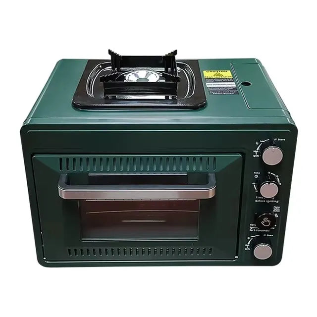 2-in-1 Portable Outdoor Butane Gas Oven & Stove – Stainless Steel Camping Cooker with Dual Gas Can - 25L Capacity & 2.1KW Power