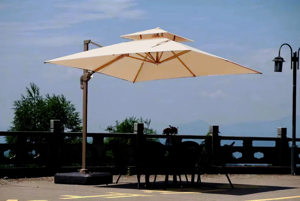 Patio Garden Cantilever Solar LED Umbrella - Waterproof, UV Resistant, 360° Rotation
